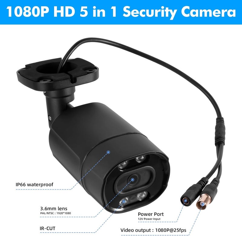 Fuers 1080P HD Security Camera Hybrid 5-in-1 XVI/TVI/CVI/AHD/CVBS CCTV Camera Outdoor Indoor, IR Night Vision,Weatherproof Metal Housing Bullet Camfor Analog Surveillance DVR,2MP - Image 2